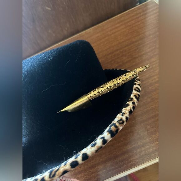 Black Hat with Leopard Print Trim with vintage adornment main image 6
